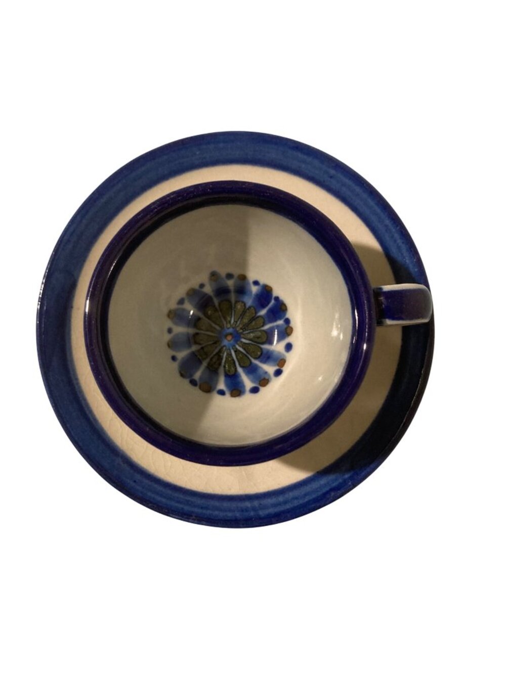 Ken Edwards Tonala Pottery Blue Flower Cup And Saucer